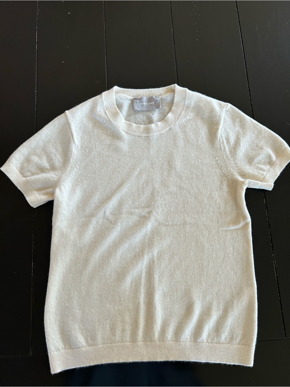 Everlane  Short-Sleeve Crewneck Cashmere Sweater in Cream Size Small